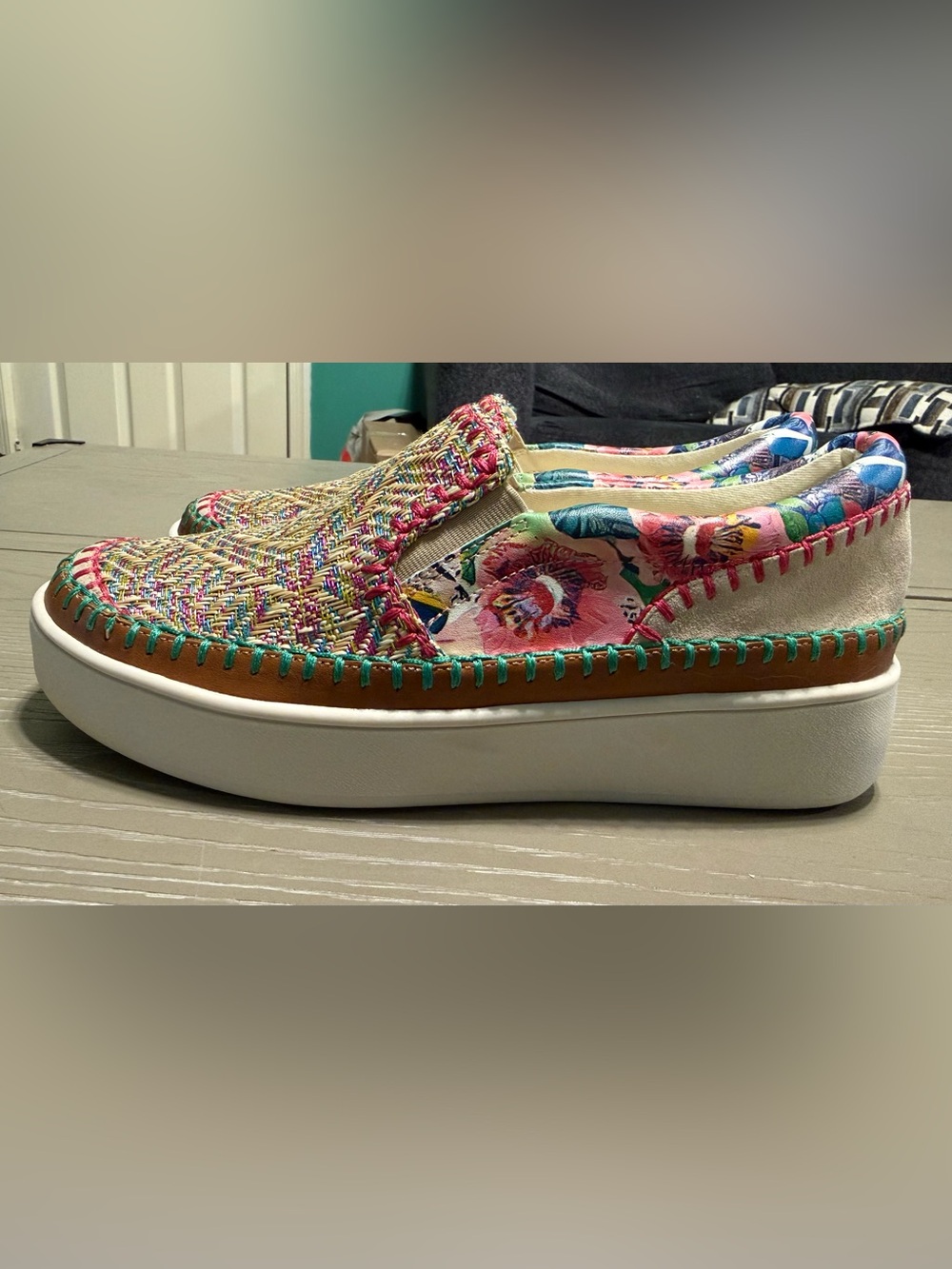 Johnny Was Resort Patchwork Colorful Leather Uppers Slip on Sneaker Size 9M